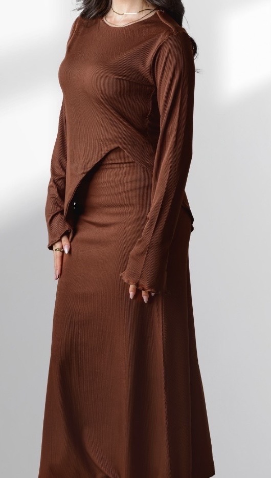 Brown ribbed ribbed sweatshir